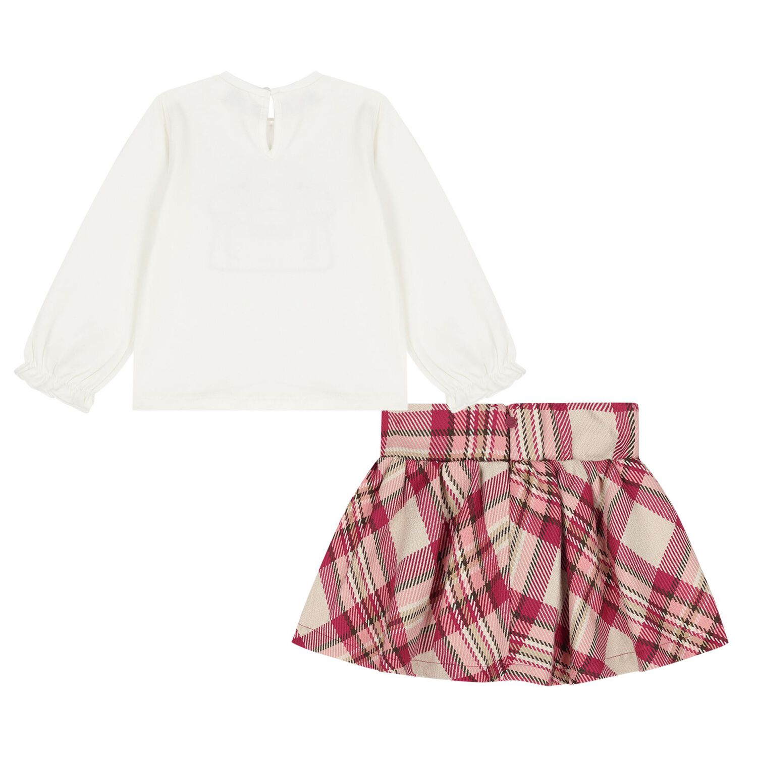 Younger Girls White & Burgundy Plaid Skirt Set, 1, hi-res
