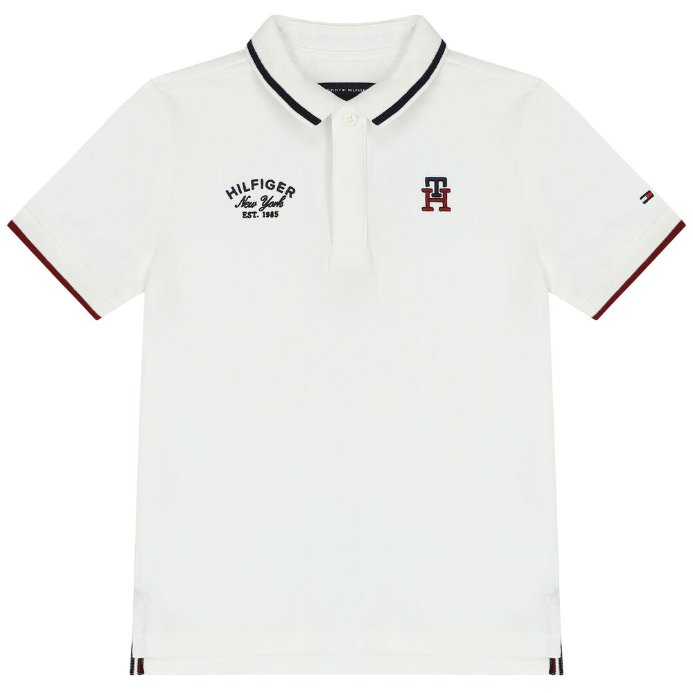 Tommy Hilfiger Boys White Logo Polo Shirt | Junior Couture USA