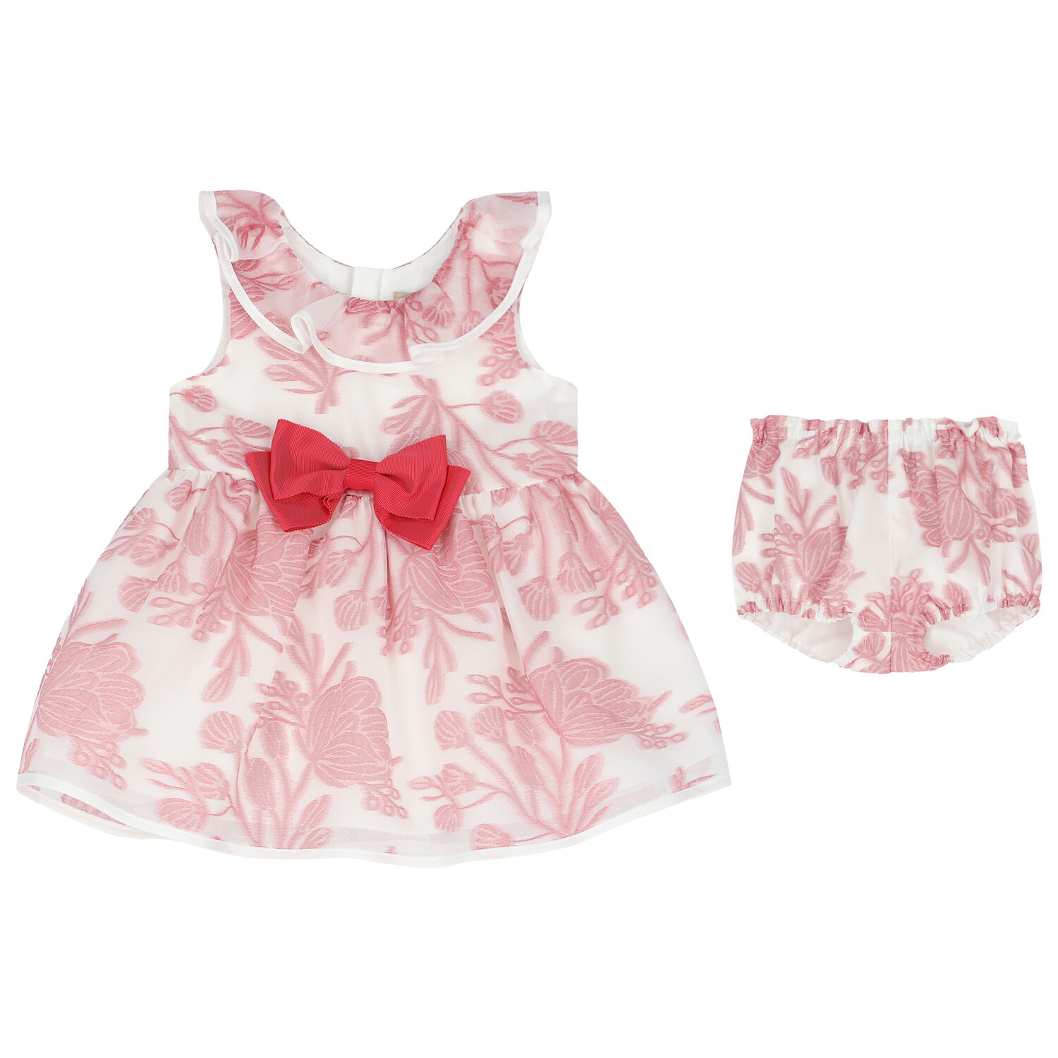 Baby Girls White & Pink Floral Organza Dress, 1, hi-res image number null