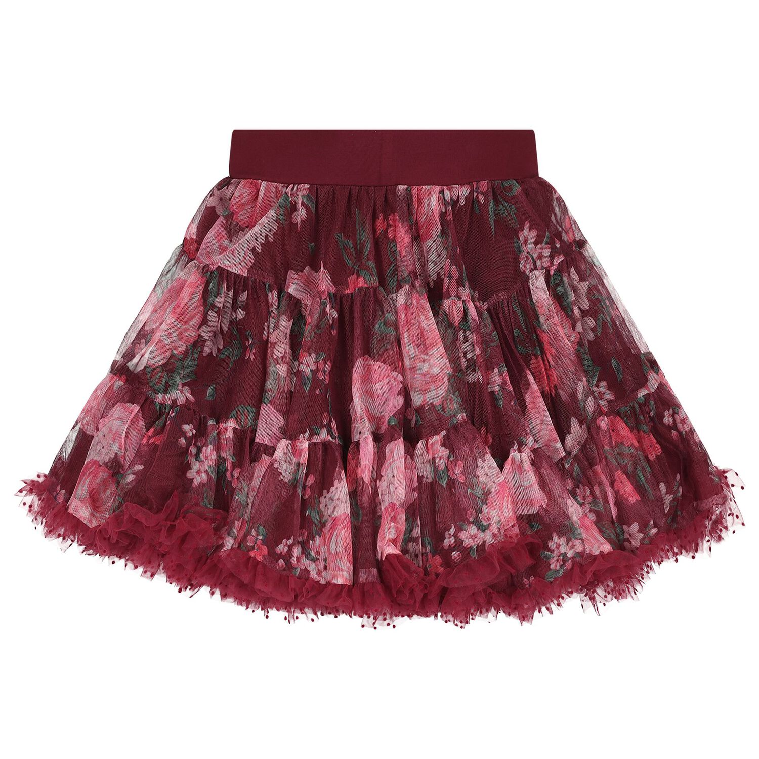 Girls Burgundy Floral Pixie Tutu Skirt, 1, hi-res