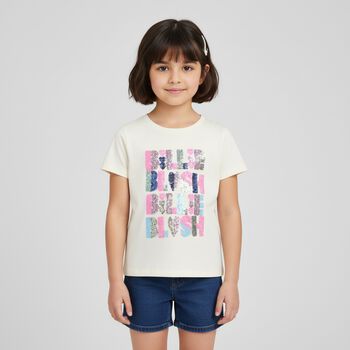 Girls Ivory Sequin Logo T-Shirt
