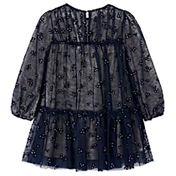 Girls Navy Blue Floral Tulle Dress