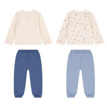 Baby Boys Ivory & Blue Dino Tracksuits ( 2 Pack )