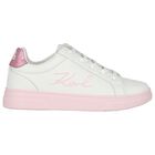 Girls White & Pink Logo Trainers, 1, hi-res