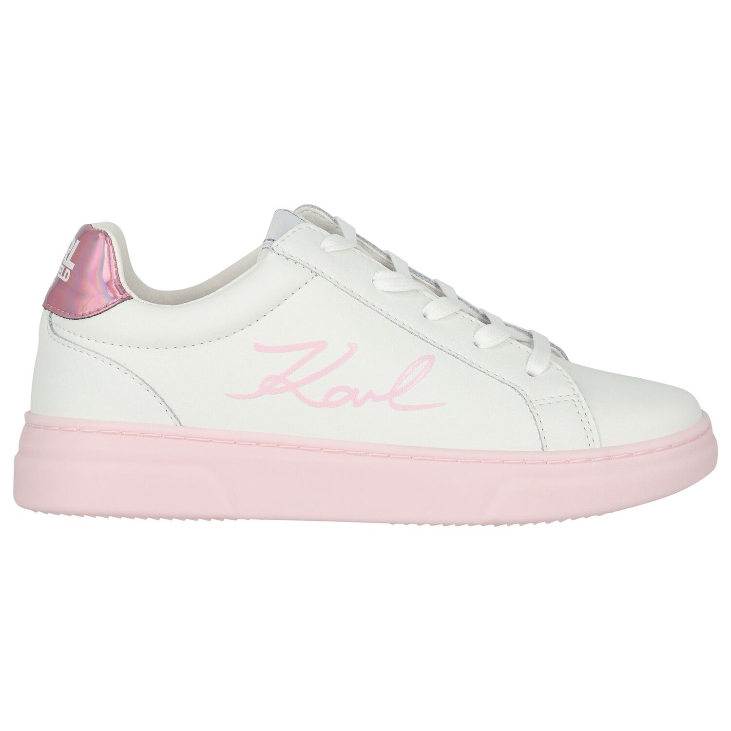 Girls White & Pink Logo Trainers, 1, hi-res image number null