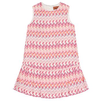 Girls Pink & White Logo Zig Zag Dress