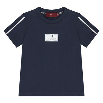 Younger Boys Navy Blue Logo T-Shirt