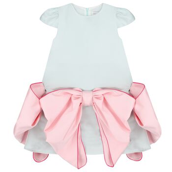 Girls Green & Pink Bow Dress