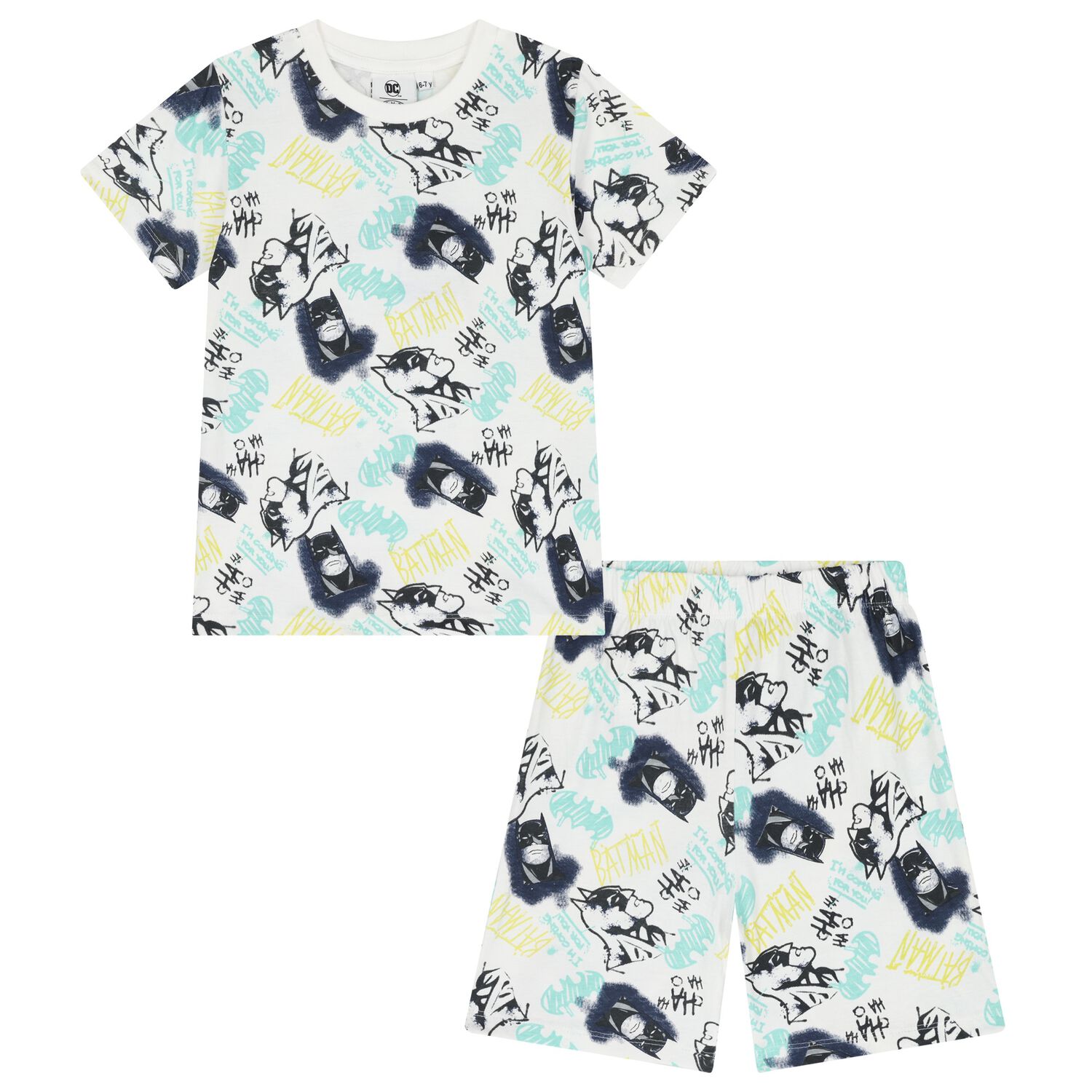 Boys White Batman Logo Shorts Set, 1, hi-res