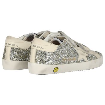 Girls Silver & Gold Embellished Velcro May Trainers