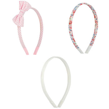 Girls Pink & White Striped Hairband ( 3-Pack )