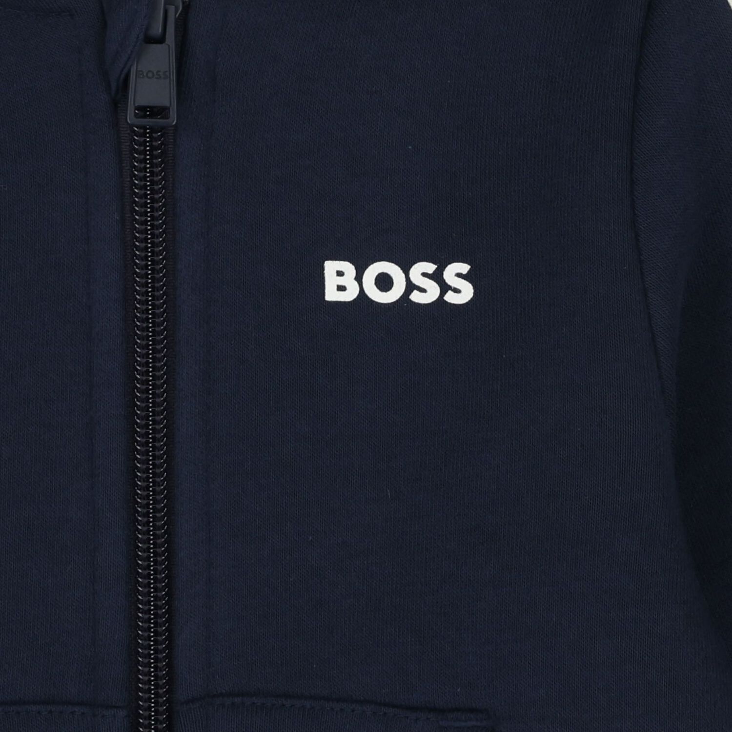 Younger Boys Navy Blue Hooded Zip Up Top, 3, hi-res
