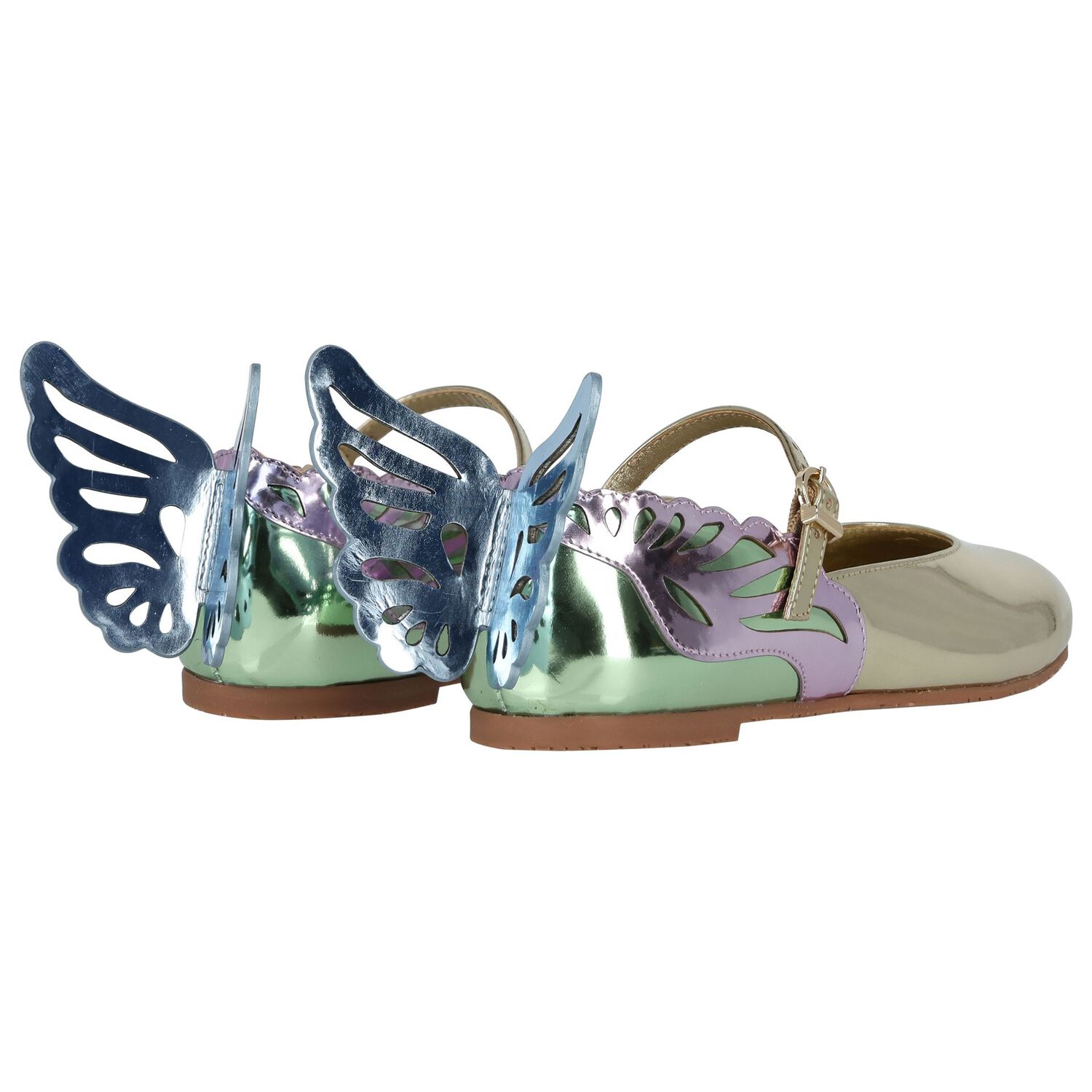 حذاء بنات  بطبعة فراشة باللون الذهبي , 1, hi-res