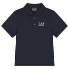 Boys Navy Blue Logo Polo Shirt, 7, hi-res