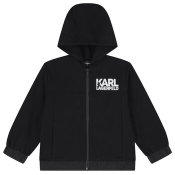 Boys Black Logo Hooded Zip Up Top