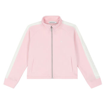 Girls Pink & White Logo Zip Up Top