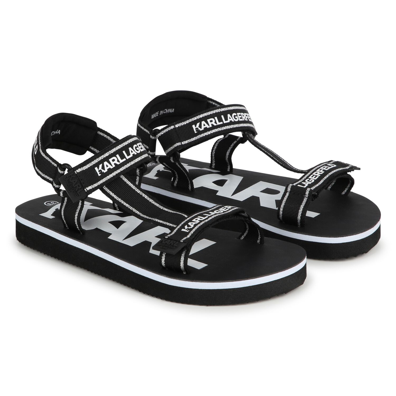 Girls Black & White Logo Sandals, 1, hi-res image number null