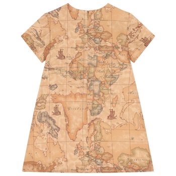 Girls Beige Logo Geo Map Dress 