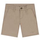 Boys Beige Logo Shorts, 1, hi-res