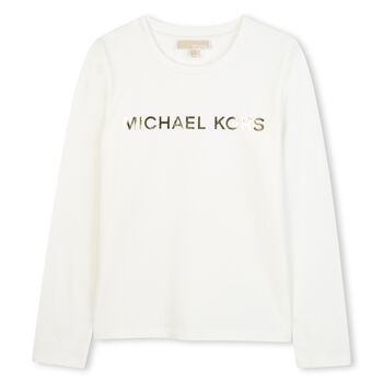 Girls White Logo Long Sleeve Top