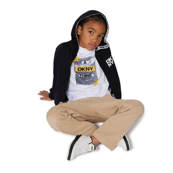 Black Logo Hooded Zip Up Top