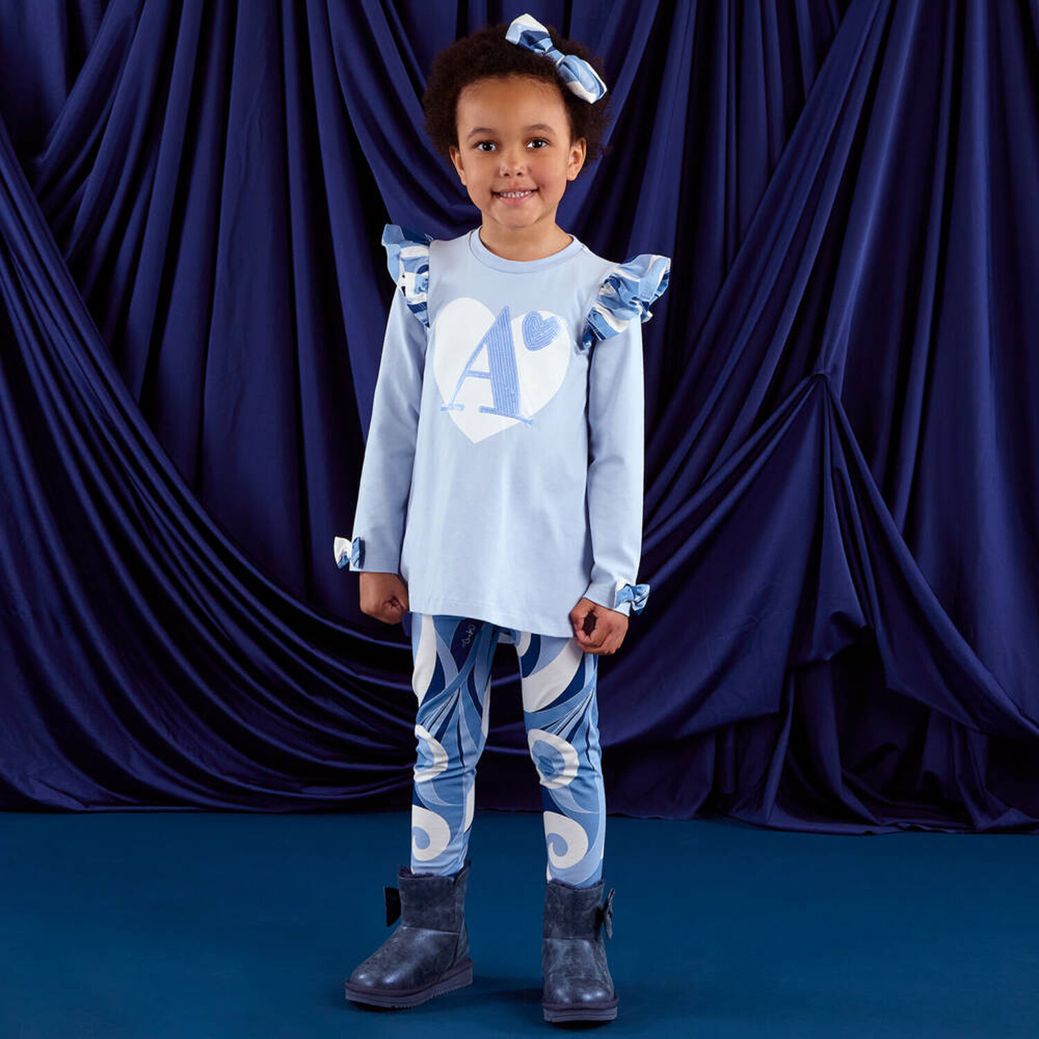 Girls Blue Logo Swirl Leggings Set, 1, hi-res