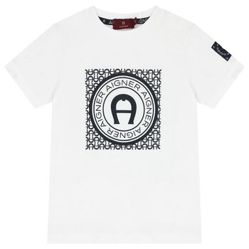 Aigner Boys White Logo T-Shirt, 2 Boys White Logo T-Shirt
