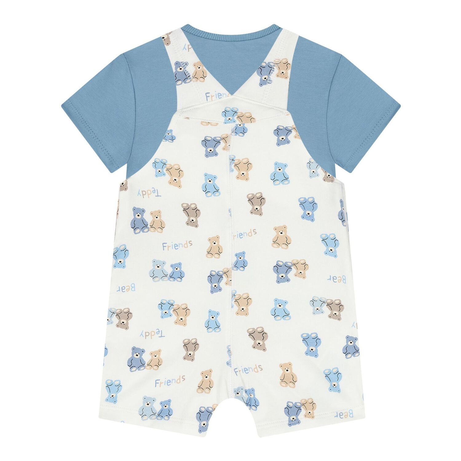 Baby Boys Blue & White Dungaree Set, 2, hi-res