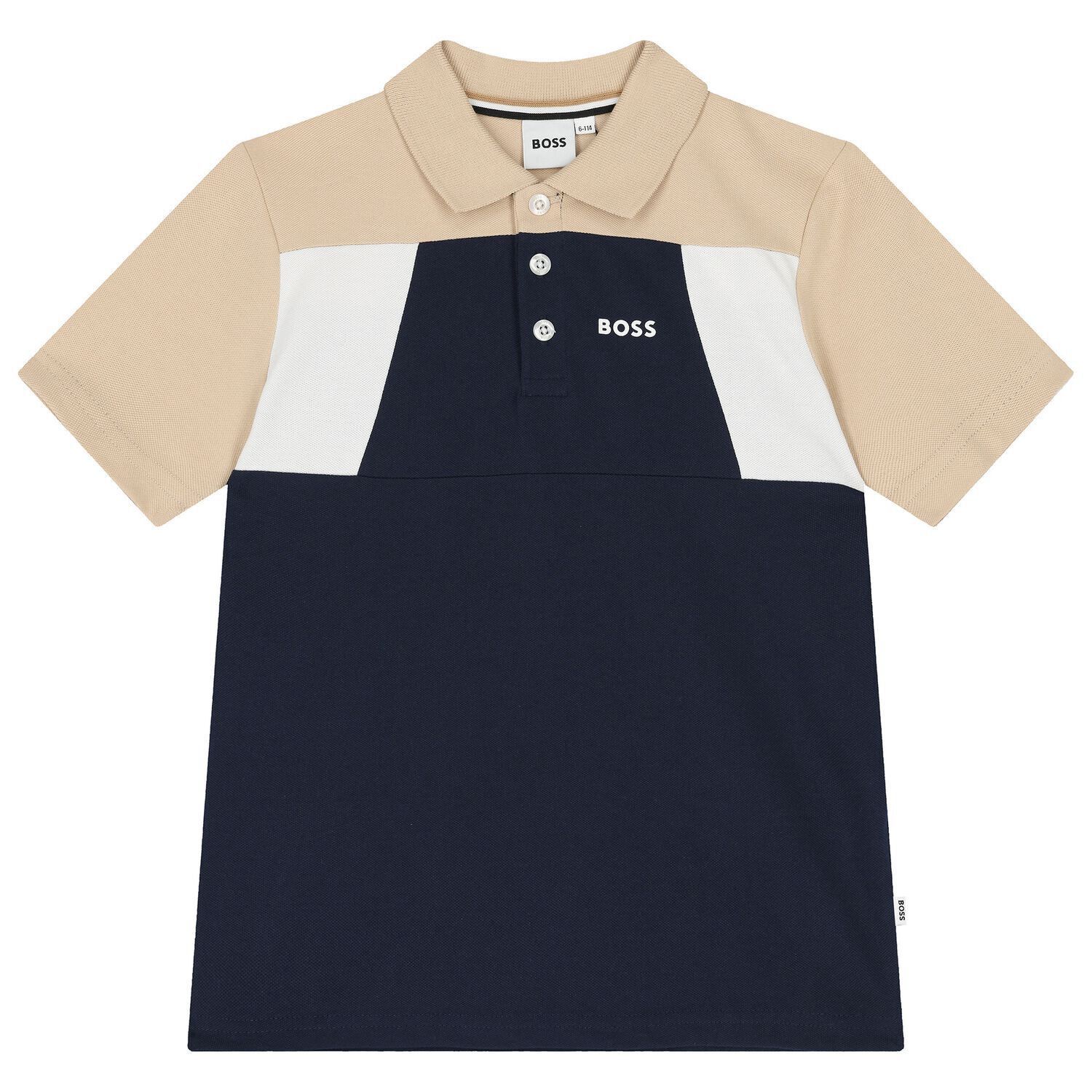 Boys Navy Blue & Beige Polo Shirt, 1, hi-res