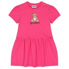 Girls Pink Teddy Bear Logo Dress, 3, hi-res