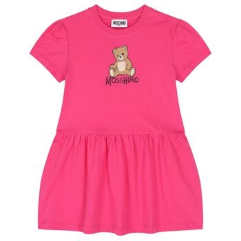 Girls Pink Teddy Bear Logo Dress