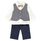 Baby Boys White & Navy Blue Waistcoat Suit, 2, hi-res
