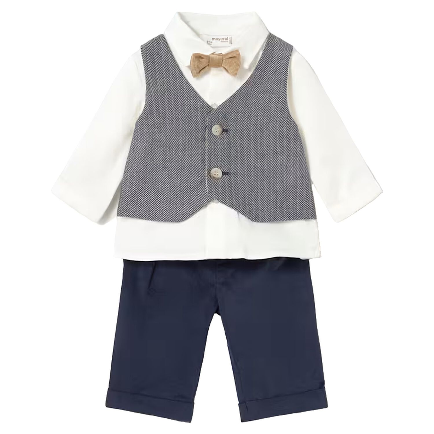 Baby Boys White & Navy Blue Waistcoat Suit, 2, hi-res