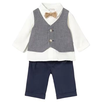 Baby Boys White & Navy Blue Waistcoat Suit