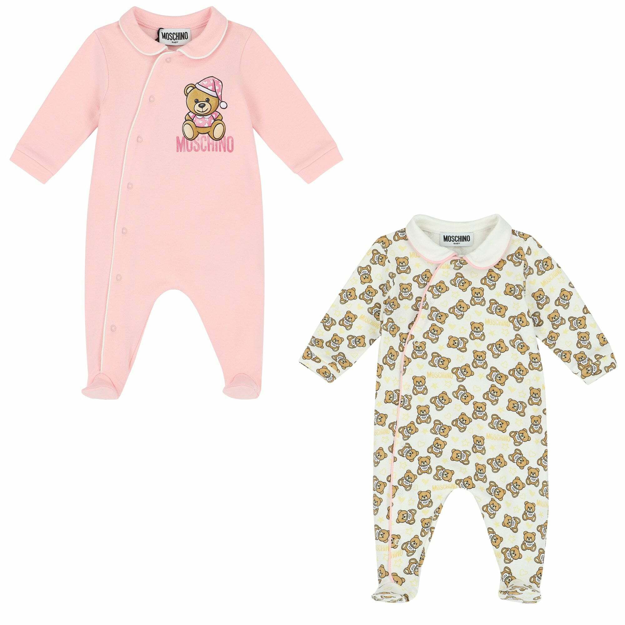 Moschino Pink & Ivory Teddy Logo Babygrows ( 2-Pack ) | Junior Couture USA