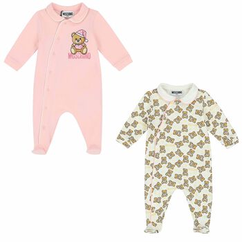 Pink & Ivory Teddy Logo Babygrows ( 2-Pack )