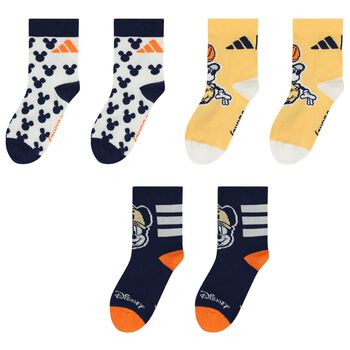 Boys Navy Blue & Yellow Disney Logo Socks ( 3-Pack )