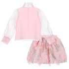 Girls Pink Bow Chiffon Skirt Set, 1, hi-res