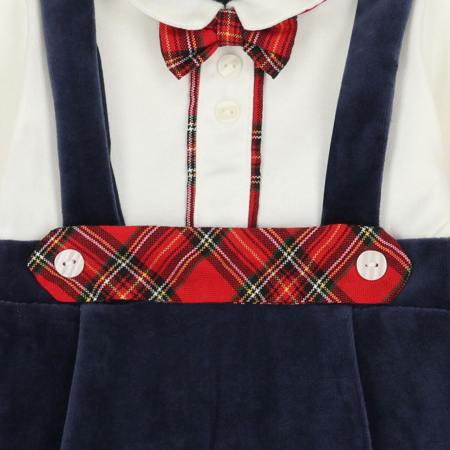 Baby Boys Ivory & Navy Blue Velour Babygrow, 1, hi-res image number null