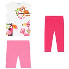Girls White & Pink Leggings Set, 1, hi-res