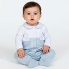 Baby Boys White & Blue Logo Babygrow, 1, hi-res