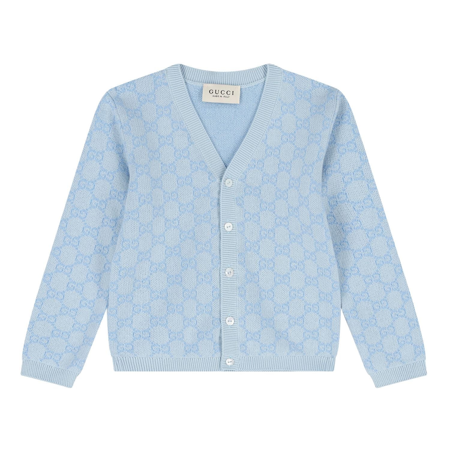 Baby Boys Blue  logo Jacquard Cardigan , 1, hi-res