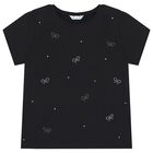 Girls Black Bow T-Shirt, 3, hi-res