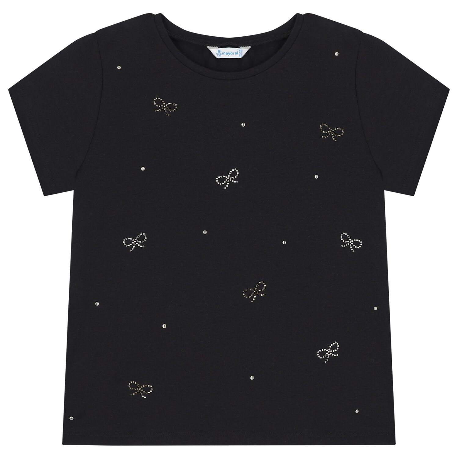 Girls Black Bow T-Shirt, 3, hi-res