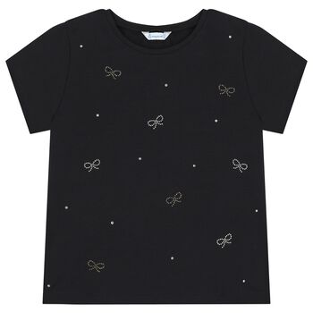 Girls Black Bow T-Shirt
