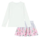 Girls White & Purple Rose Print Skirt Set, 1, hi-res