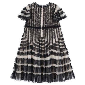 Girls Black & Beige Ruffled Tulle Dress