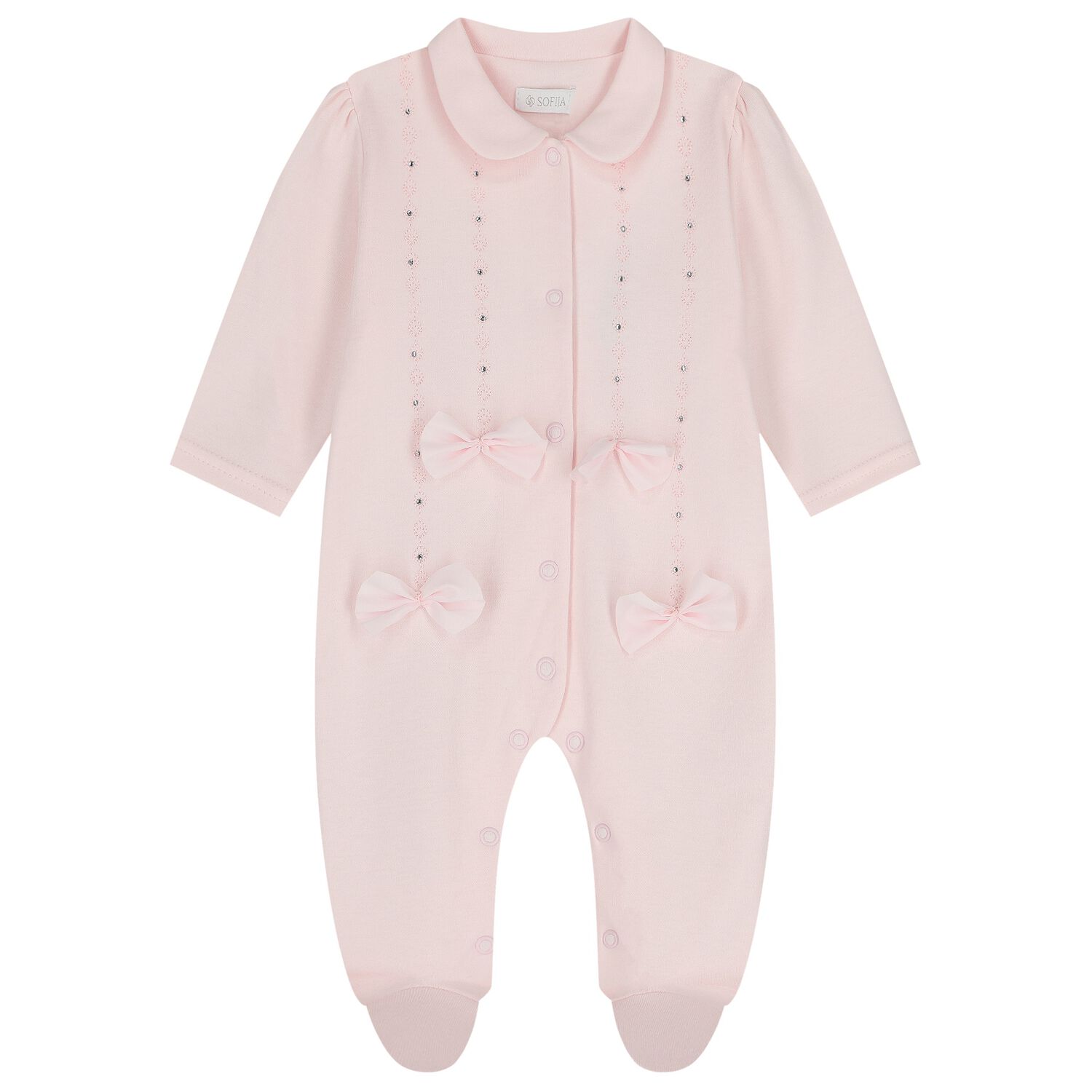 Baby Girls Pink Embellished Babygrow, 1, hi-res