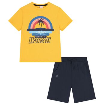 Boys Yellow & Navy Blue Shorts Set
