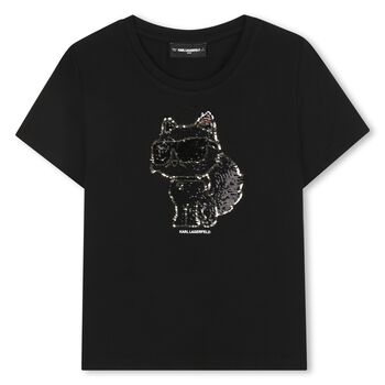 Girls Black Choupette Sequins T-Shirt